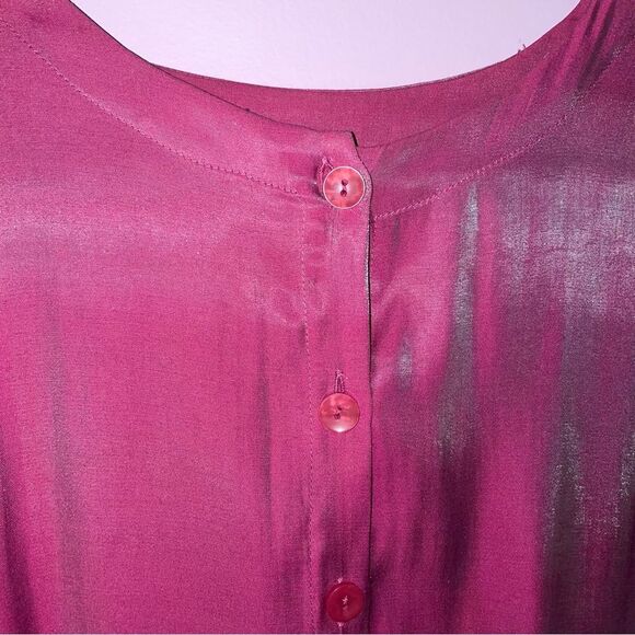 Avon L Blouse Pink Two Tone Dhoop Chao Shimmer Long Sleeve Button Collarless - Picture 5 of 12